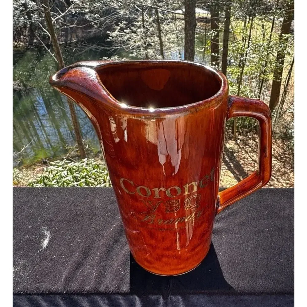 Vintage Coronet VSQ Brandy Pottery Water Pouring Pitcher Brown Barware -A1
